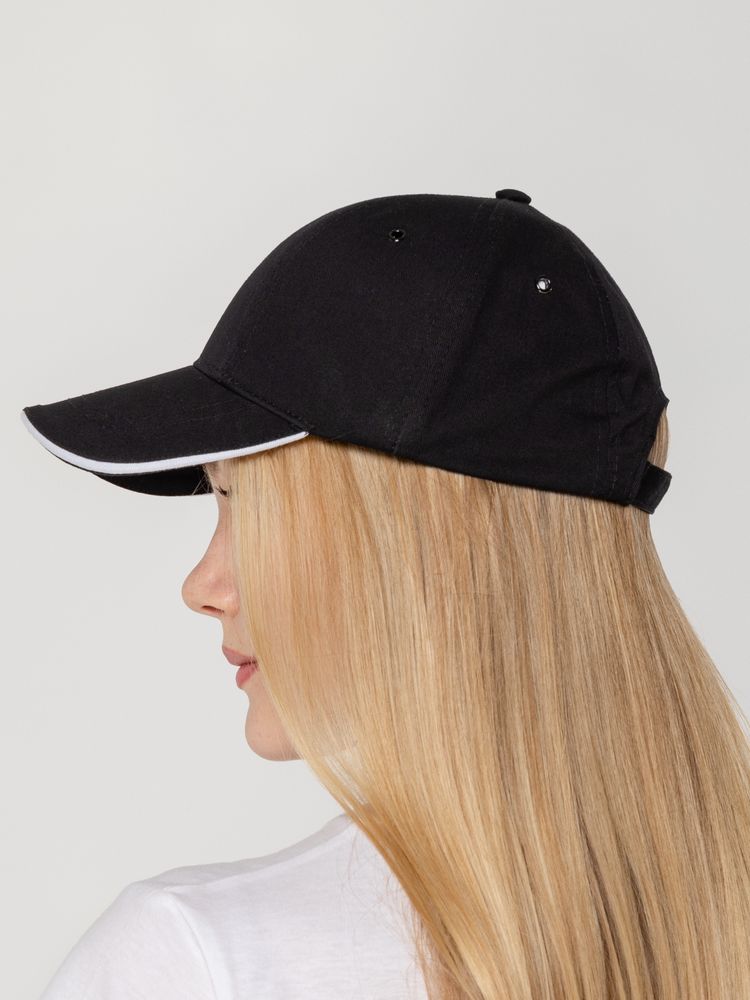 Бейсболка Canopy, черная с белым кантом-6