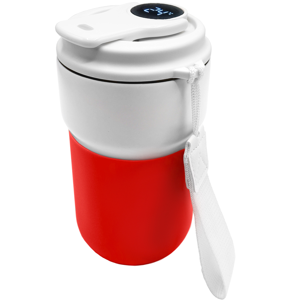 Термокружка вакуумная герметичная с дисплеем Clive To Go, Белый/Красный-0