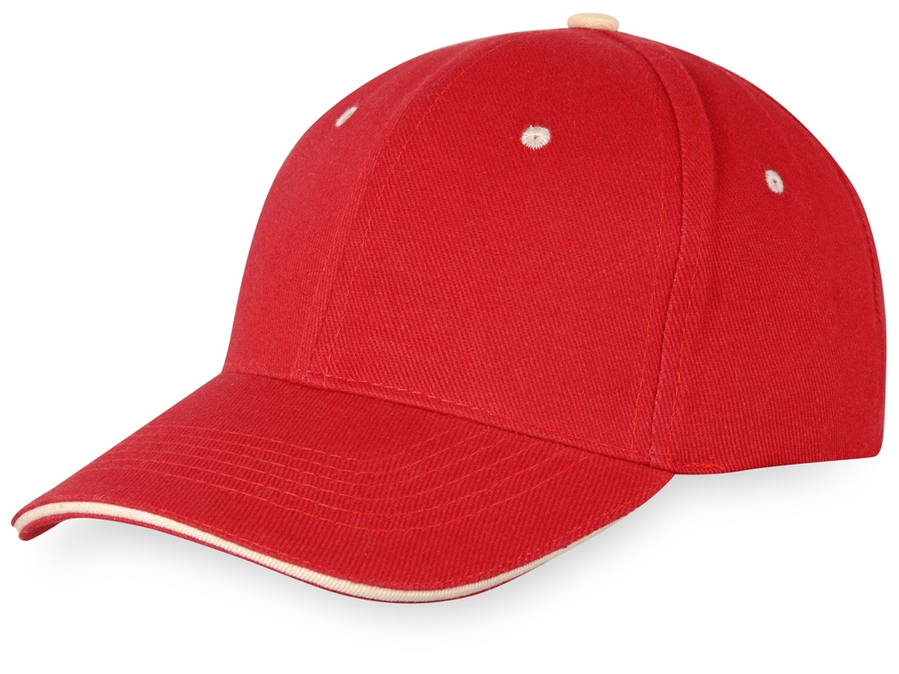 Бейсболка New Castle 6-ти панельная, красный/натуральный-3