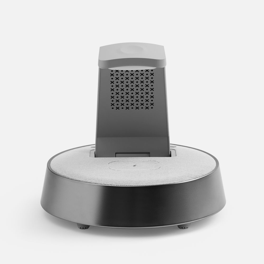 Bluetooth-колонка с беспроводной зарядкой и часами netEnergy, серая-4