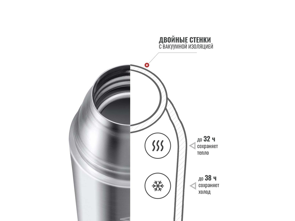 Термос Relaxika 102, 2 чашки, 1000 мл, стальной-12