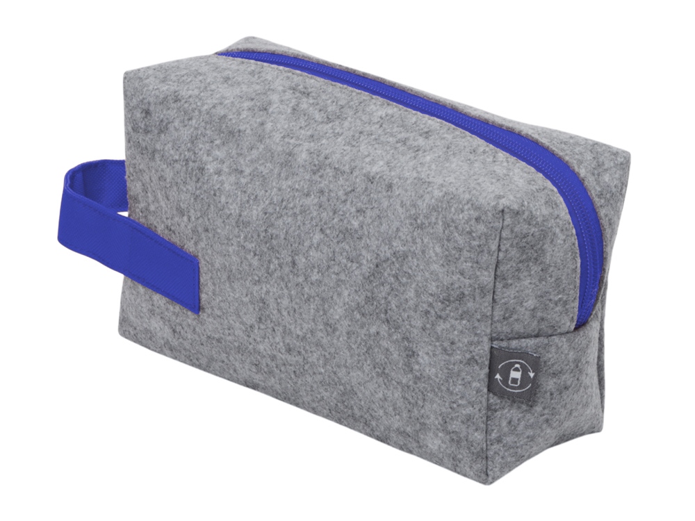 Косметичка из РПЕТ фетра с ручкой Felt, серый с синим-2