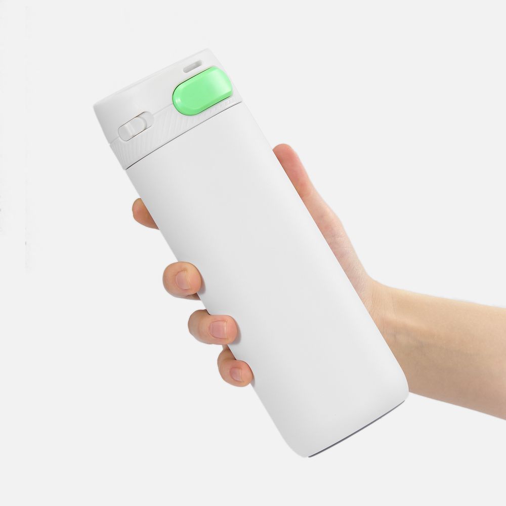 Термостакан X1 с цветной кнопкой, белый с зеленым-2