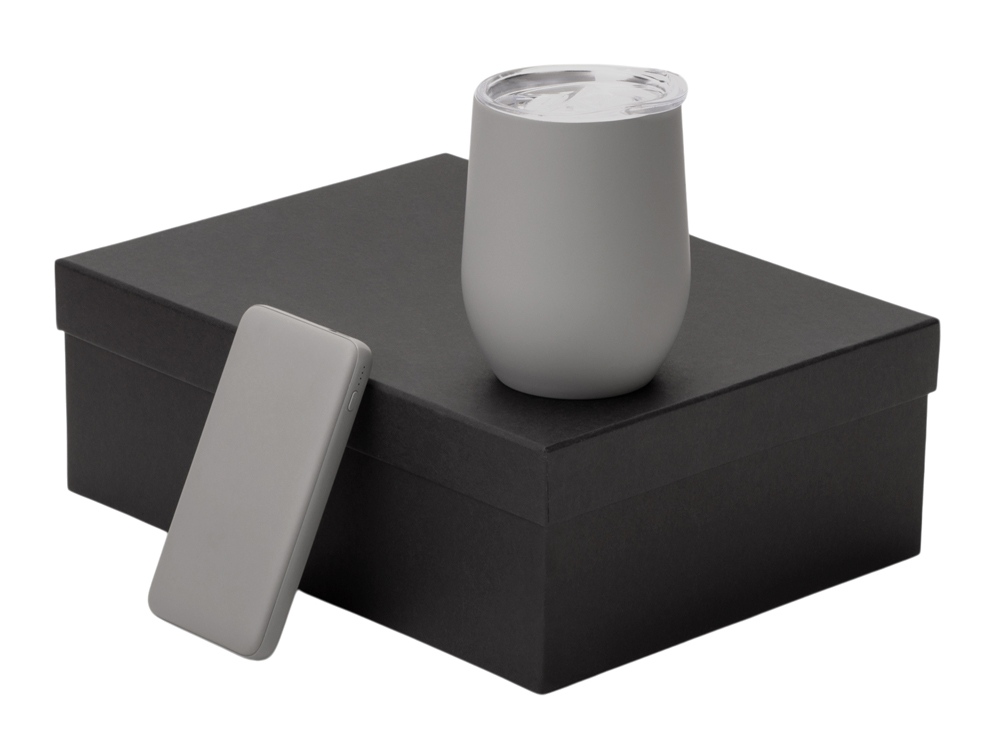 Подарочный набор с термокружкой и повербанком С2, 10000 mAh, серый-0