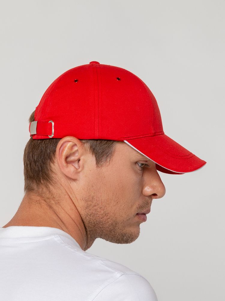 Бейсболка Canopy, красная с белым кантом-4