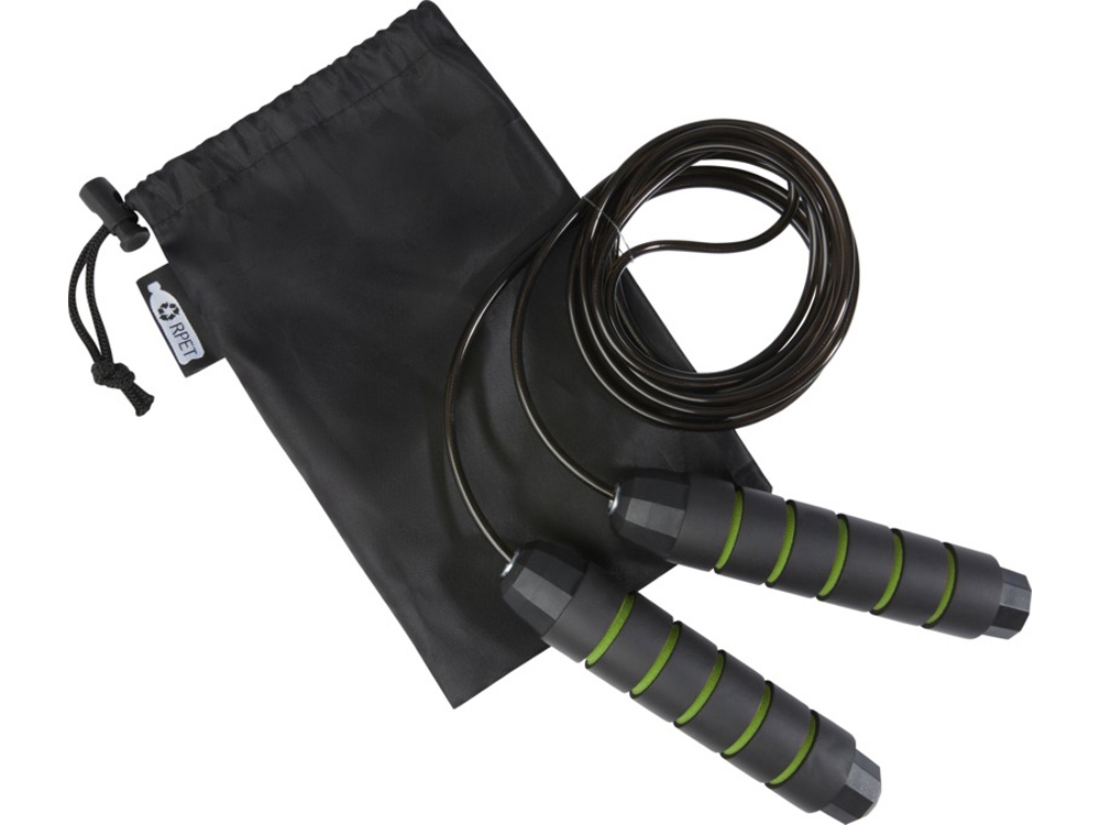 Austin, скакалка с мягкими ручками в чехле из переработанного PET-материала, зеленое яблоко-4