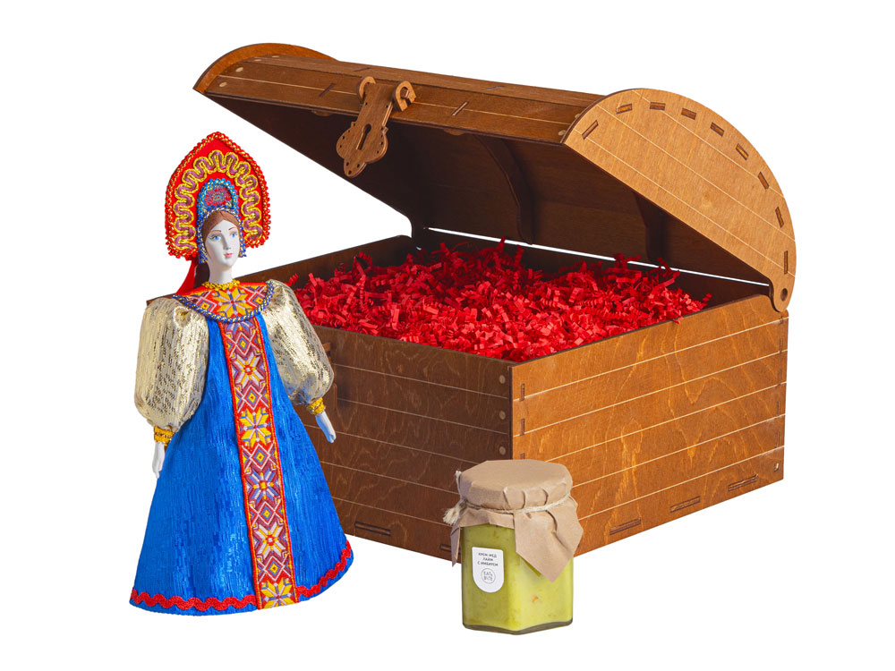 Подарочный набор: кукла фарфоровая, крем-мед, красный-0