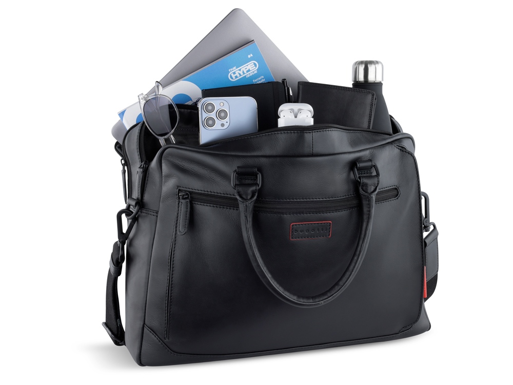 Портфель мужской BUGATTI Clark, чёрный, воловья кожа/полиэстер, 40х9,5х29 см, 10 л-4