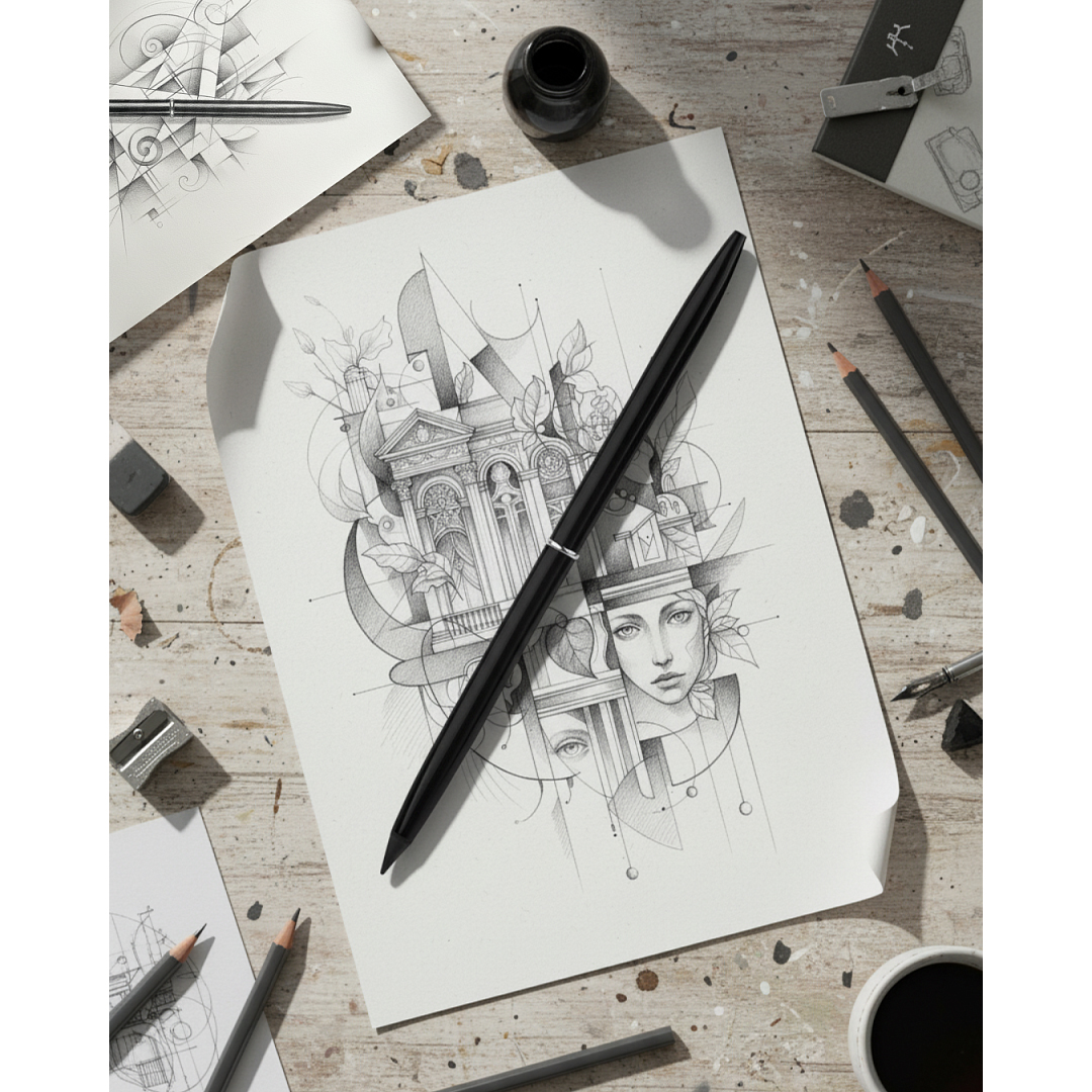 Вечный карандаш с шариковой ручкой EverLine, Черный-2