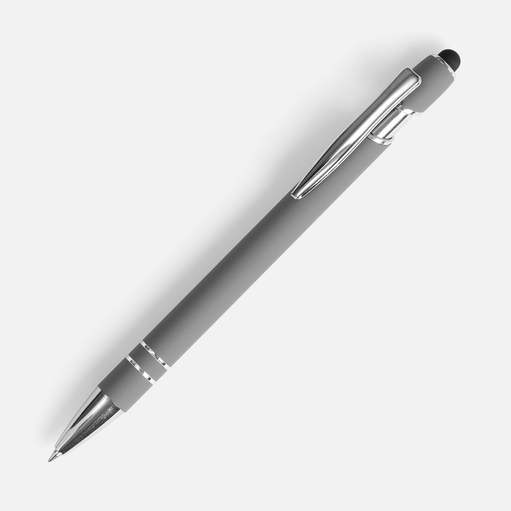 Ручка шариковая Pointer Soft Touch со стилусом, серая-0