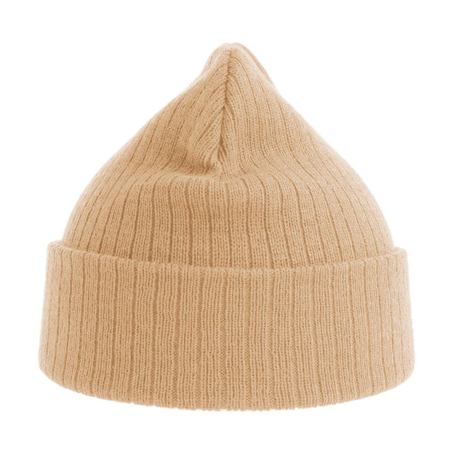 Шапка вязаная RIO с отворотом из материала rPET/рециклированного полиэстера, бежевый-1