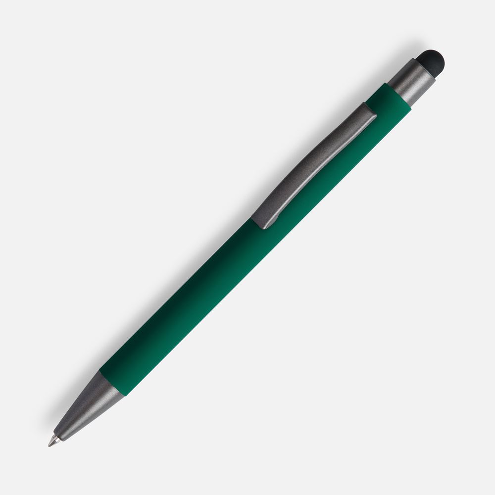 Ручка шариковая Atento Soft Touch со стилусом, зеленая-0