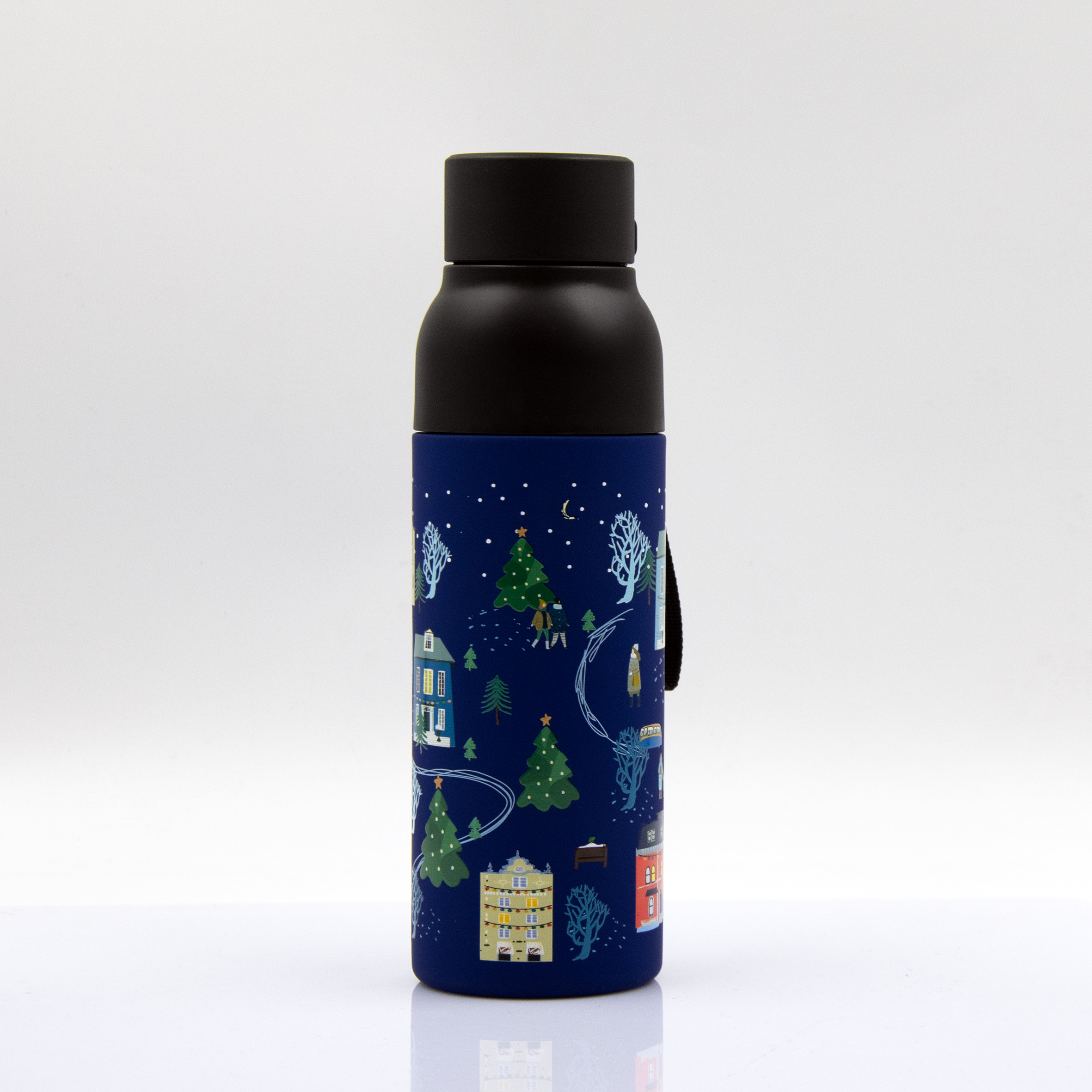 Термобутылка Button Black (черный с синим)-12