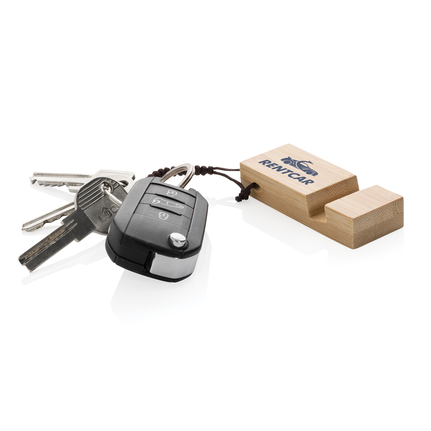 Бамбуковая мини-подставка для телефона Standkey с кольцом для ключей-3