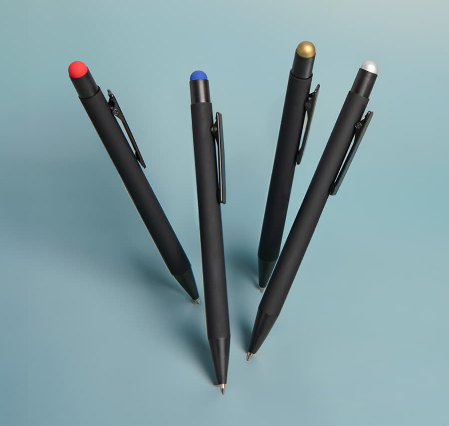 Ручка шариковая FACTOR BLACK со стилусом, черный, серебристый-3