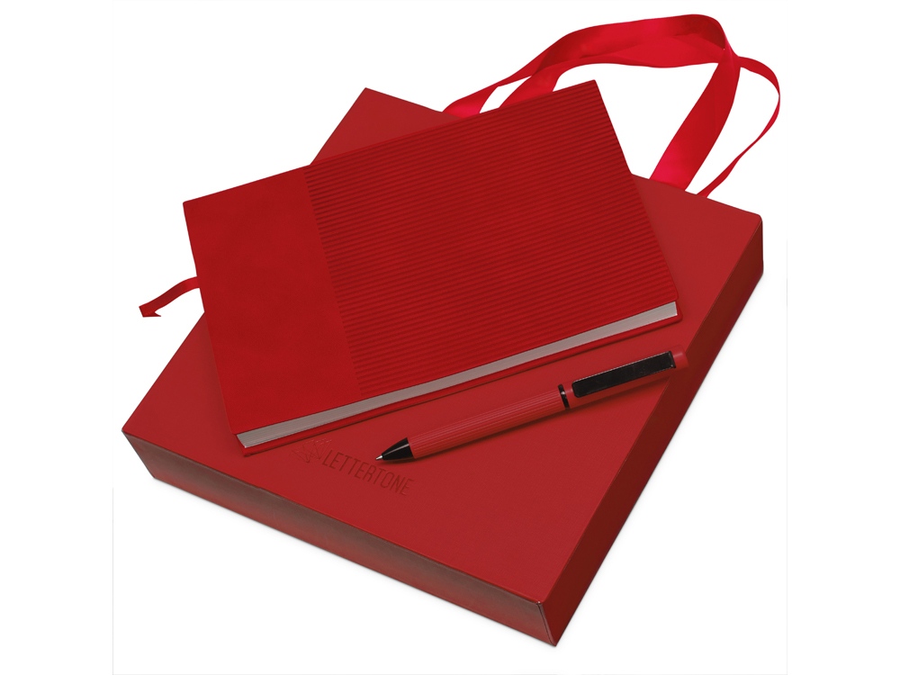 Набор блокнот в гибкой обложке А5 и металлическая шариковая ручка Nabokov, красный-0