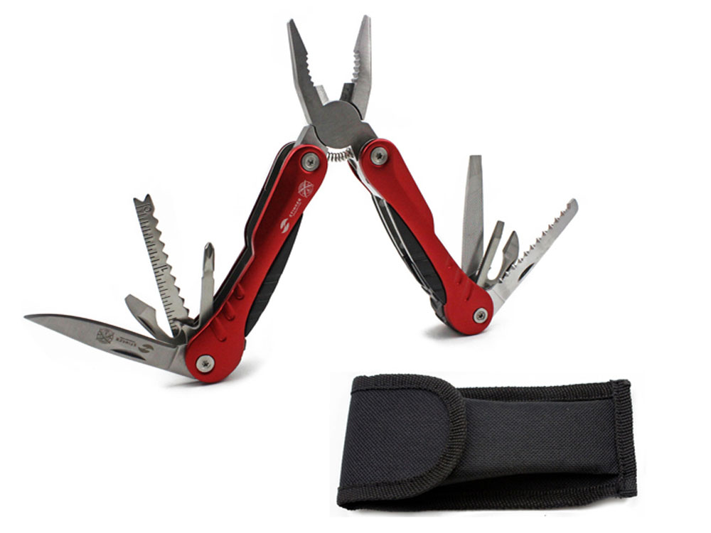 Мультитул Stinger, 103x45 мм, 9 функций, сталь, серебристо-красный, в комплекте нейлоновый чехол-0
