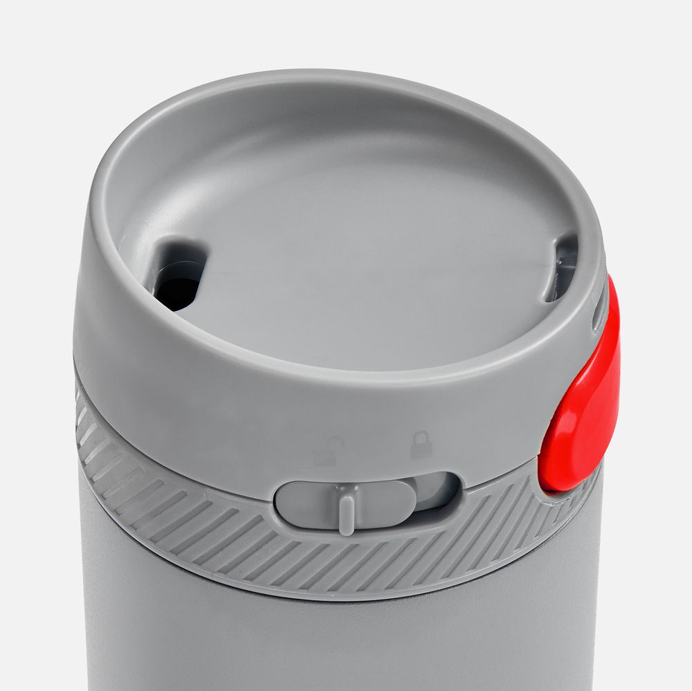 Термостакан X1 с цветной кнопкой, серый с красным-2