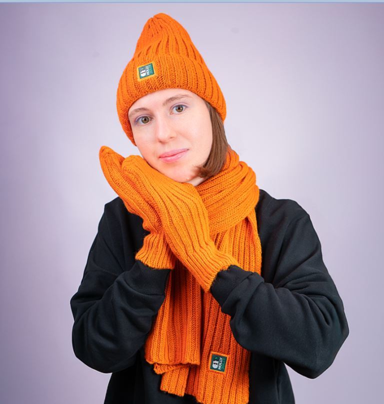 Шарф вязаный НАСВЯЗИ© шерсть/акрил, оранжевый-7