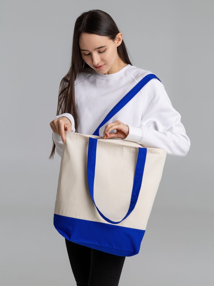 Сумка для покупок на молнии Shopaholic Zip, неокрашенная с синим-3