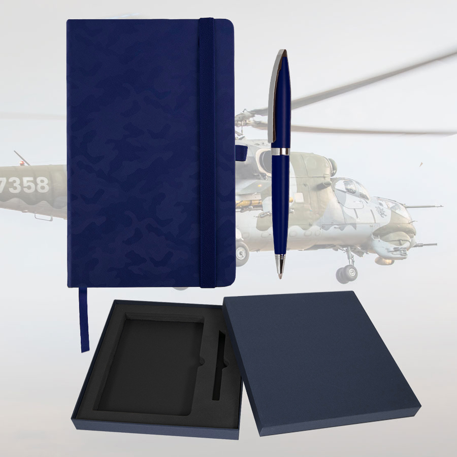 Набор подарочный WARRIORSTYLE: бизнес-блокнот, ручка, коробка подарочная, темно-синий, темно-синий-0