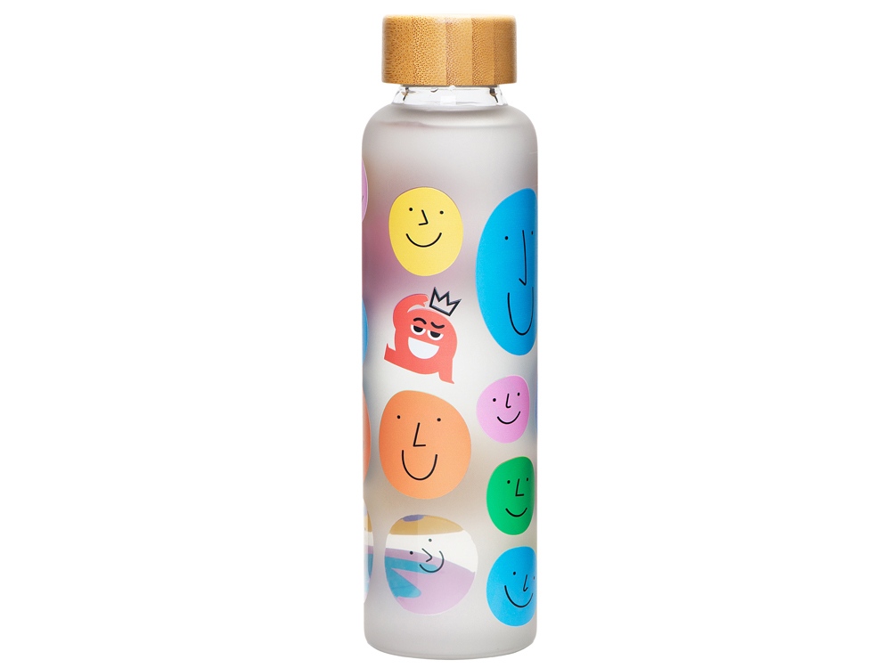 Стеклянная бутылка с бамбуковой крышкой Foggy, 600мл, серый Cool gray 7C (УФ- печать)-1