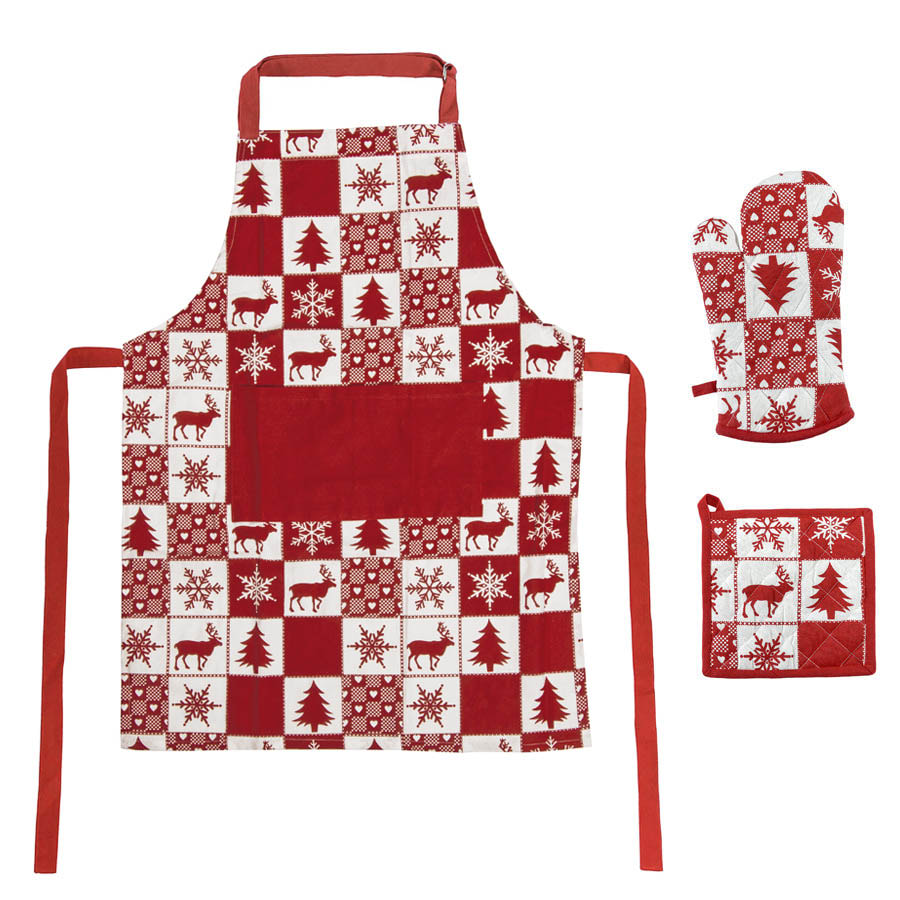 Подарочный набор  для кухни  "Новогодний",хлопок 100%, фартук и прихватки, белый, красный-0