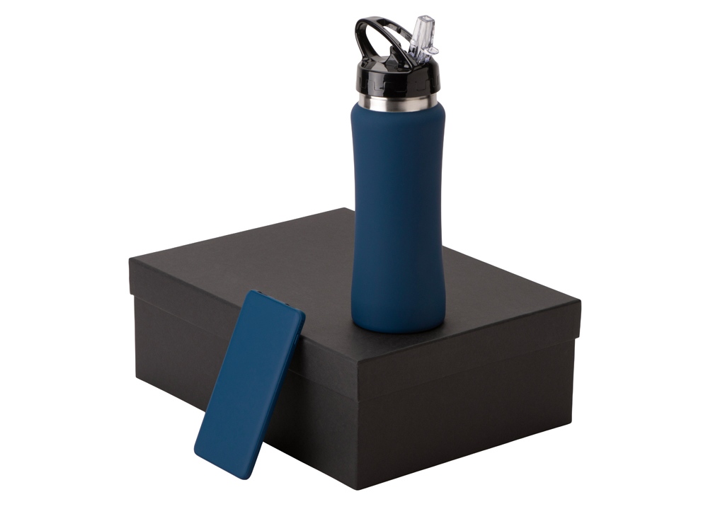 Подарочный набор с бутылкой для воды и повербанком С1, 5000 mAh, темно-синий-1