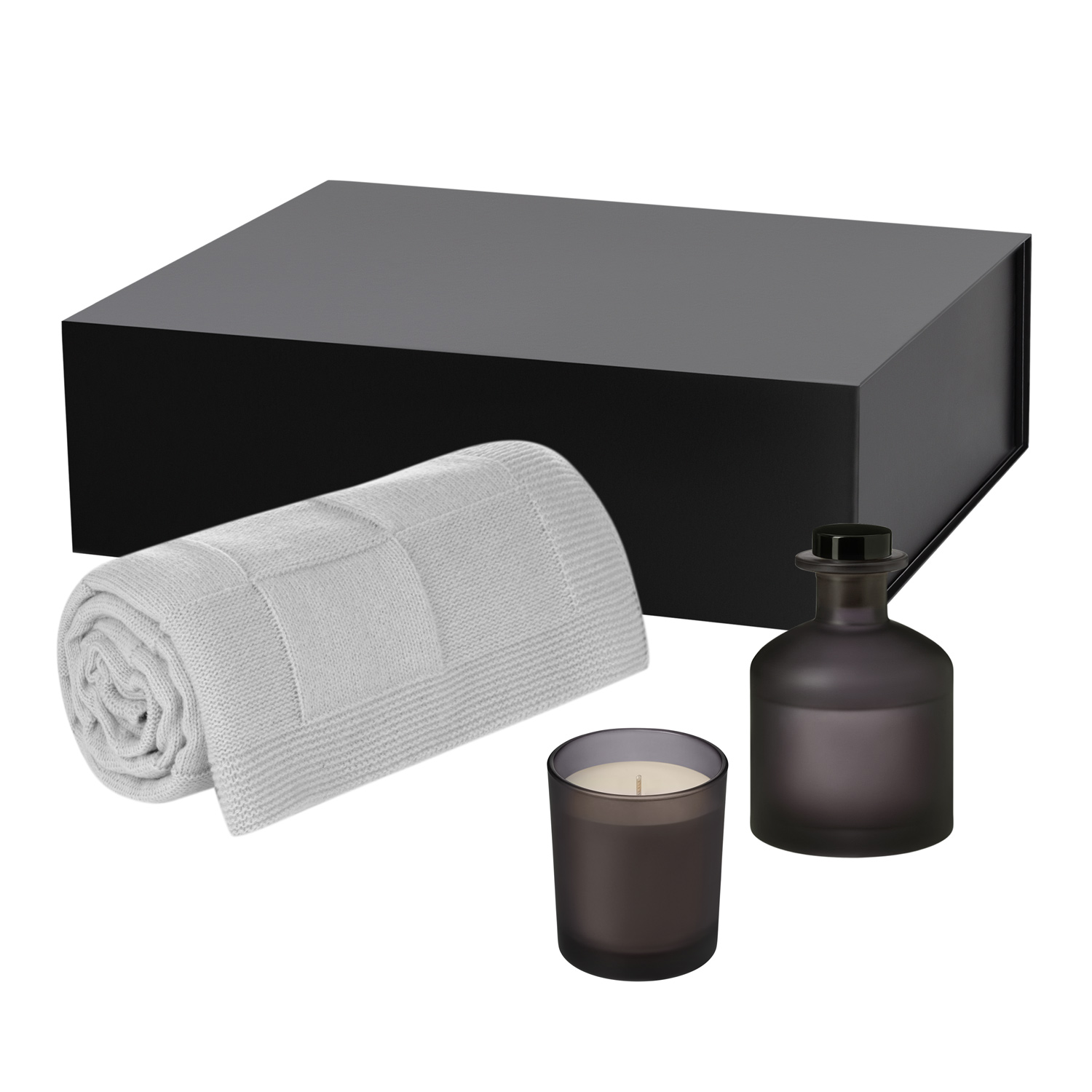 Подарочный набор Enigma, Cella Soft, серый (свеча, диффузор, плед)-0