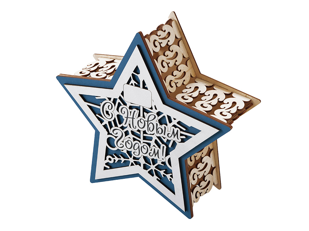 Шкатулка из фанеры в виде звезды Asteris, сине-серебристый-0