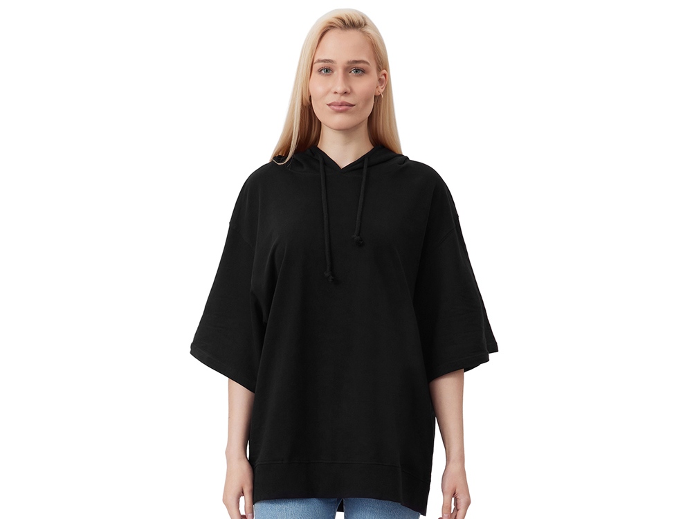 Худи оверсайз с коротким рукавом Warsaw унисекс, черный-2