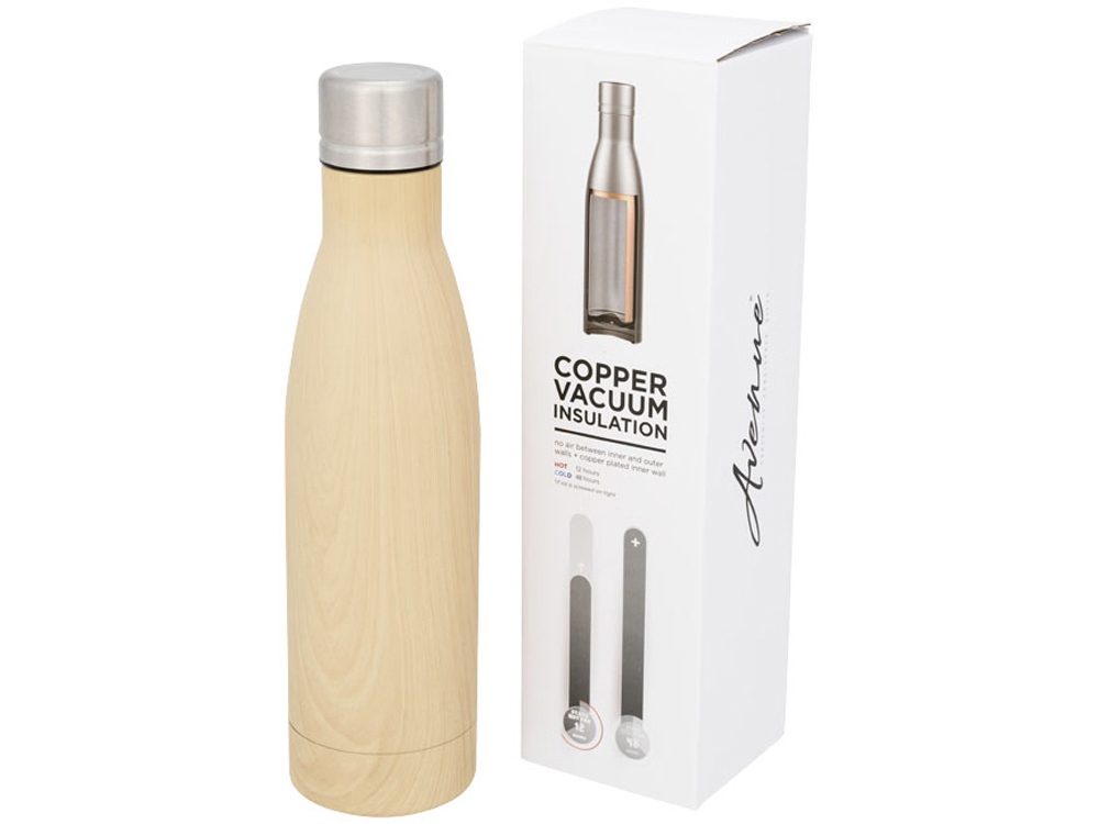 Бутылка Vasa с вакуумной изоляцией и покрытием под дерево, коричневый-2