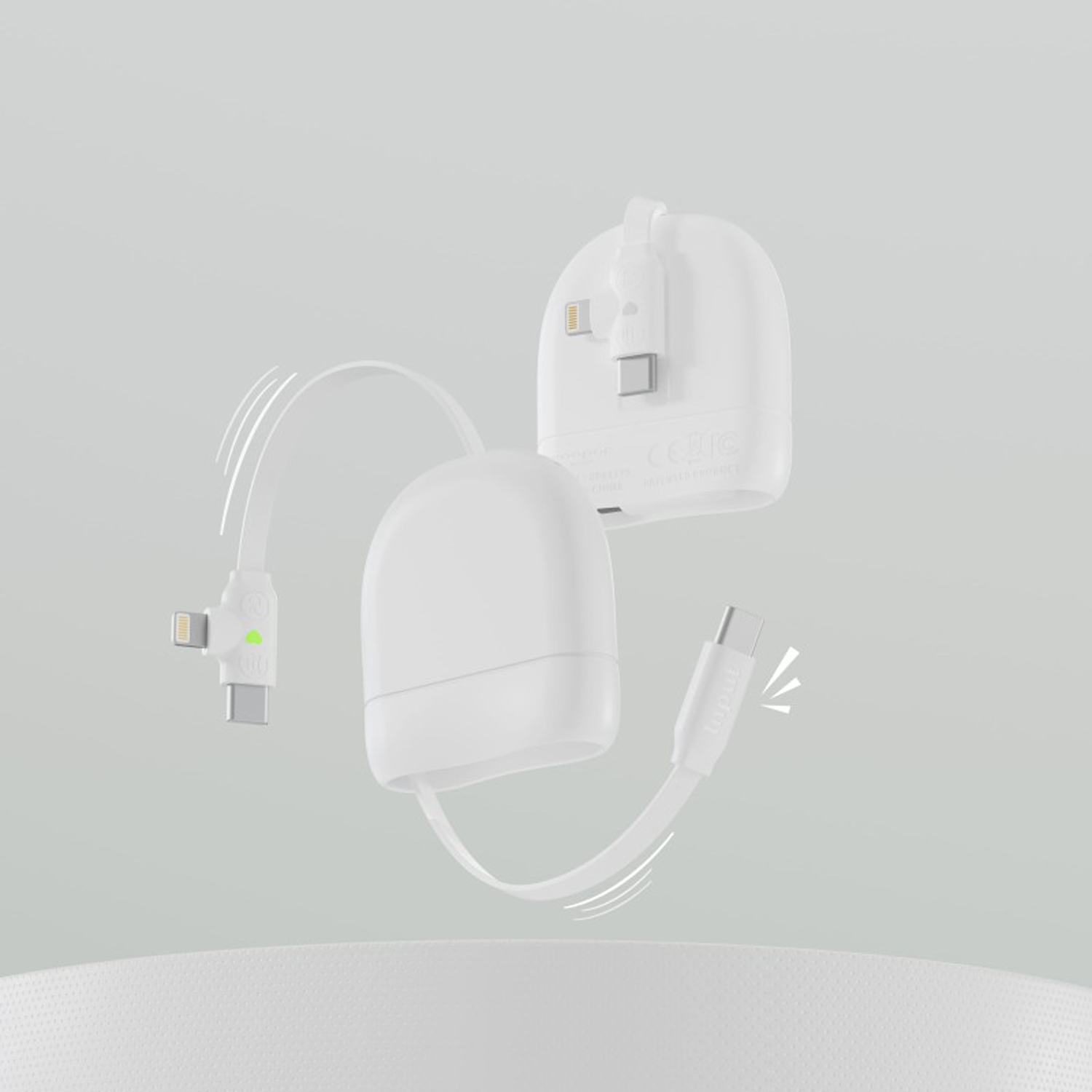 Кабель Xoopar ICE-R с ретрактором 2 в 1, разъёмы USB-C и Lightning, 60 Вт, белый-5