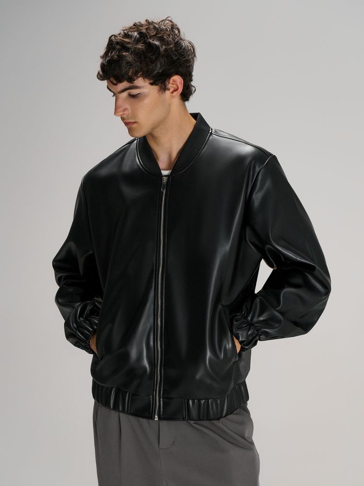 Бомбер из искусственной кожи Univer, черный-1