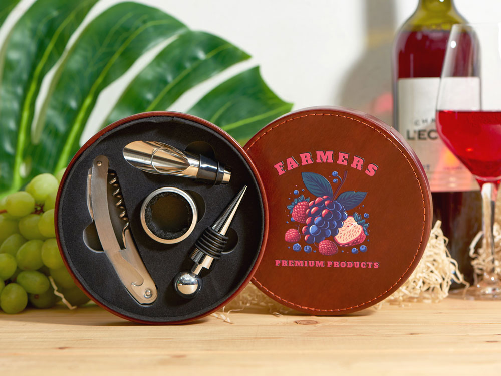 Набор аксессуаров для вина Fabrizio, коричневый с рельефной УФ-печатью-1