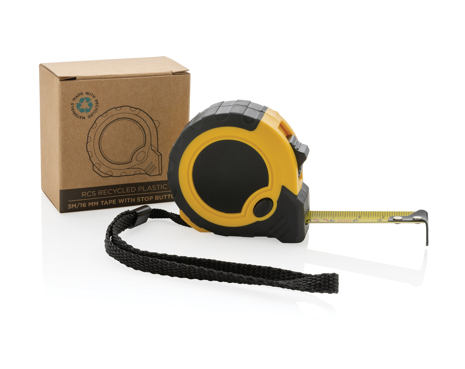Рулетка из переработанного пластика RCS с кнопкой блокировки, 3м/16 мм-1