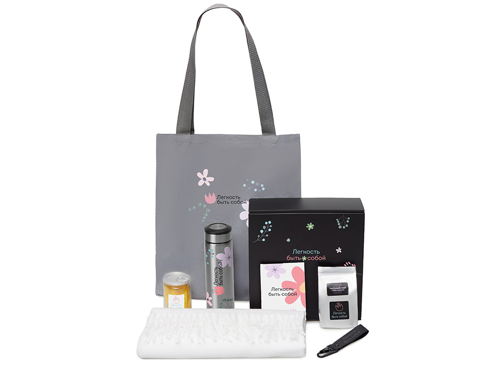 Подарочный набор Re:f. Walk с палантином, шоппером и термосом, белый-0