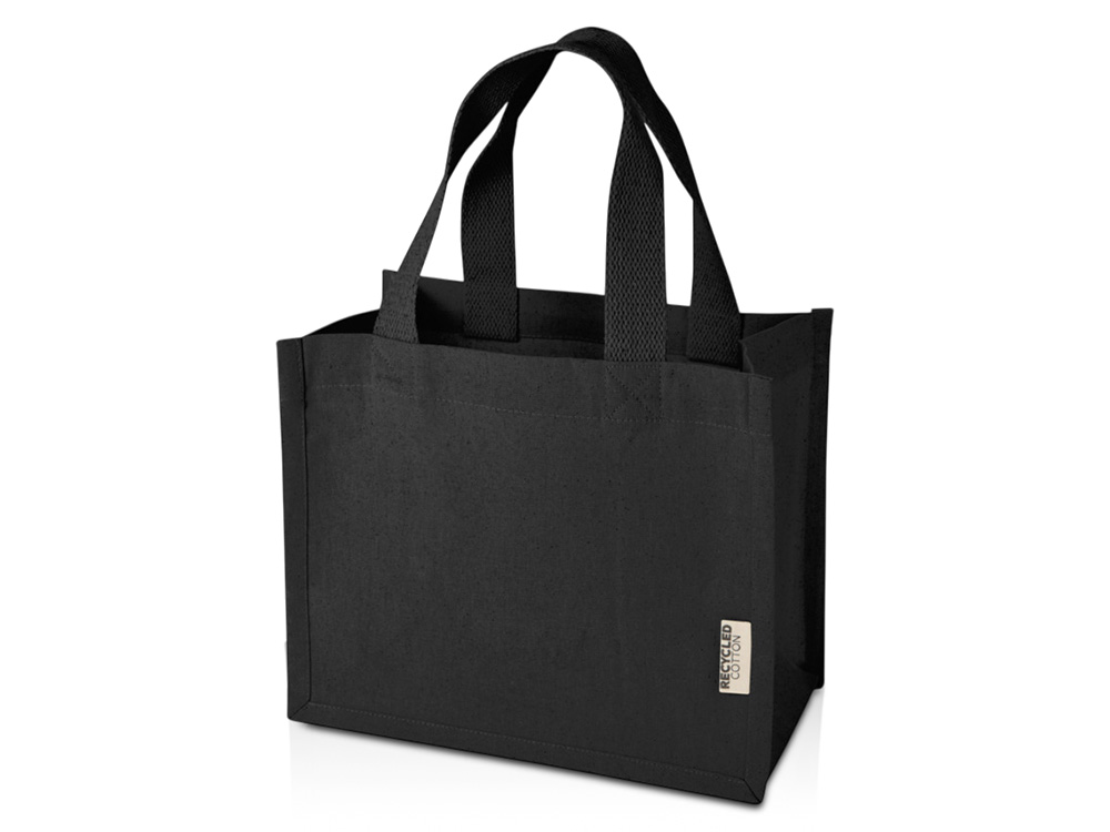 Мини эко-сумка Odessa с клинчиком, изготовленная из переработанного хлопка, сертифицированного согласно GRS, плотностью 220 г/м², объемом 9 л - сплошной черный-0