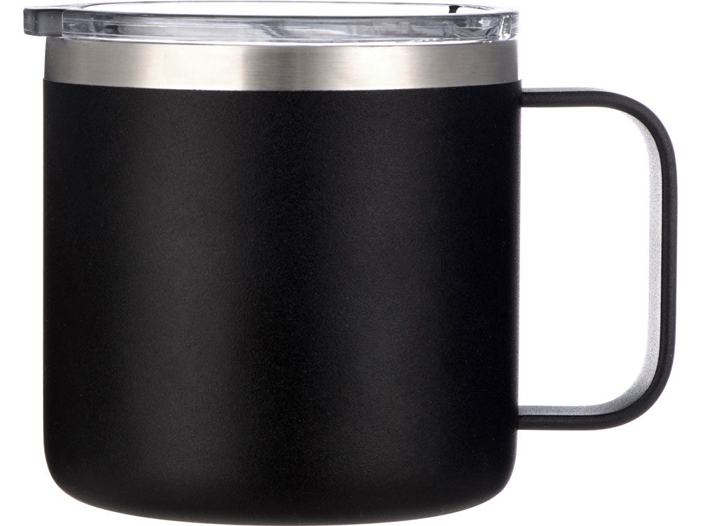 Кружка стальная Alaska с крышкой слайдером, powder coating, черный-2