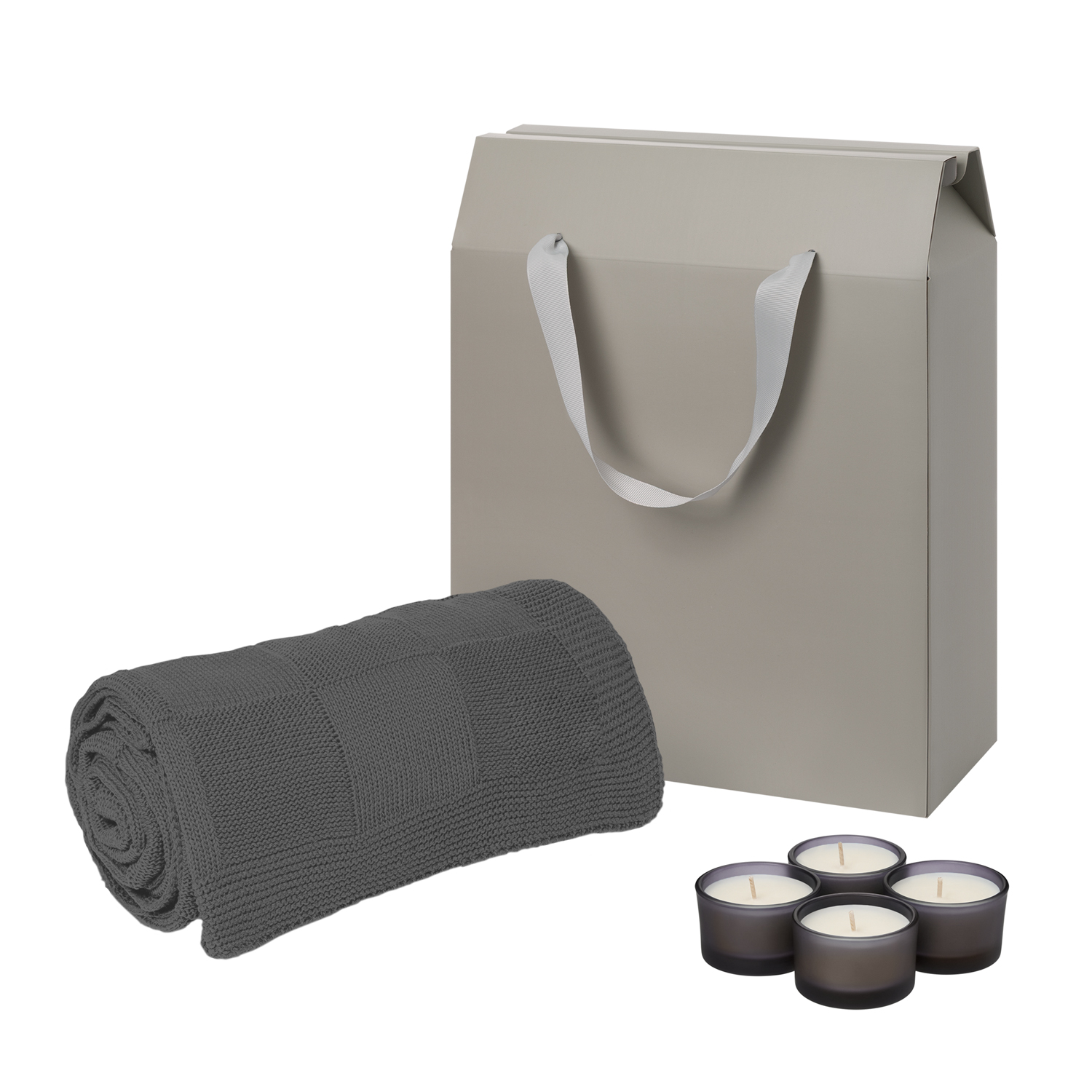 Подарочный набор Sento, Cella, серый (свечи, плед)-0