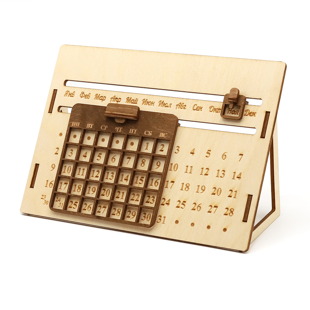 Деревянный вечный календарь, Коричневый-0