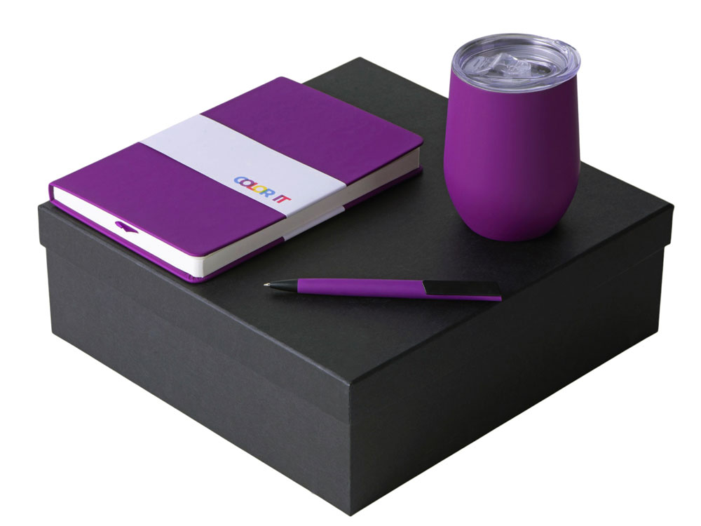 Подарочный набор c блокнотом C2, ручкой и термокружкой, фиолетовый-0