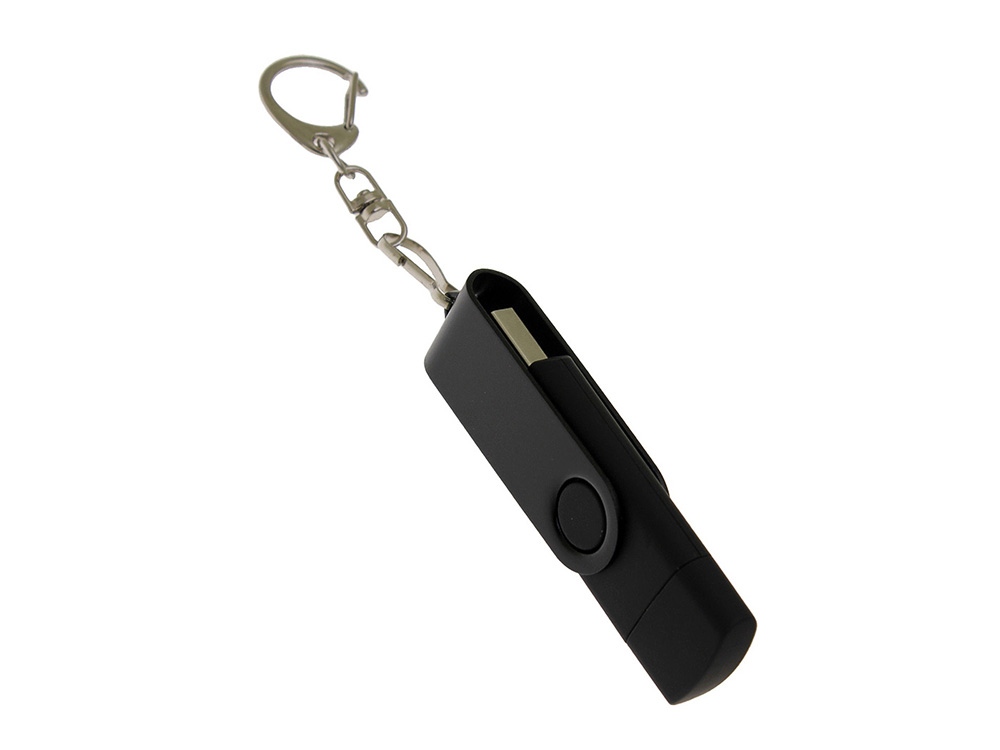 USB-флешка на 64 Гб 2 в 1 поворотный механизм, c дополнительным разъемом Type-C с одноцветным металлическим клипом, черный-1