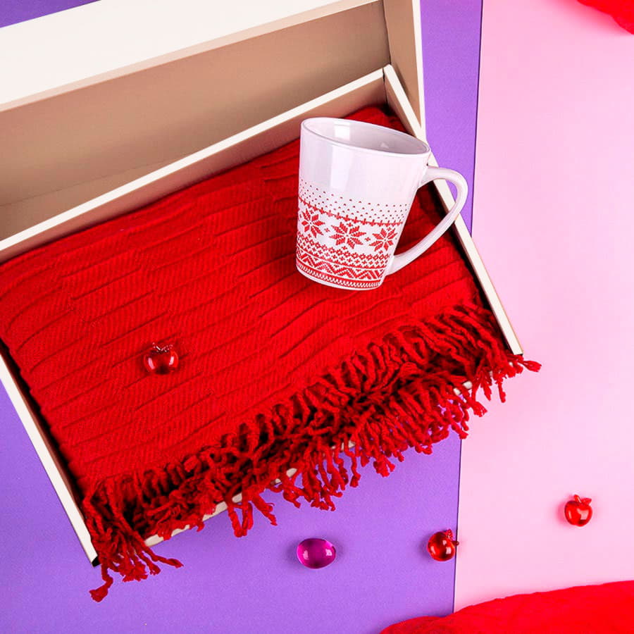 Набор подарочный NATIVE PASSION: плед, кружка, коробка, красный, красный-1