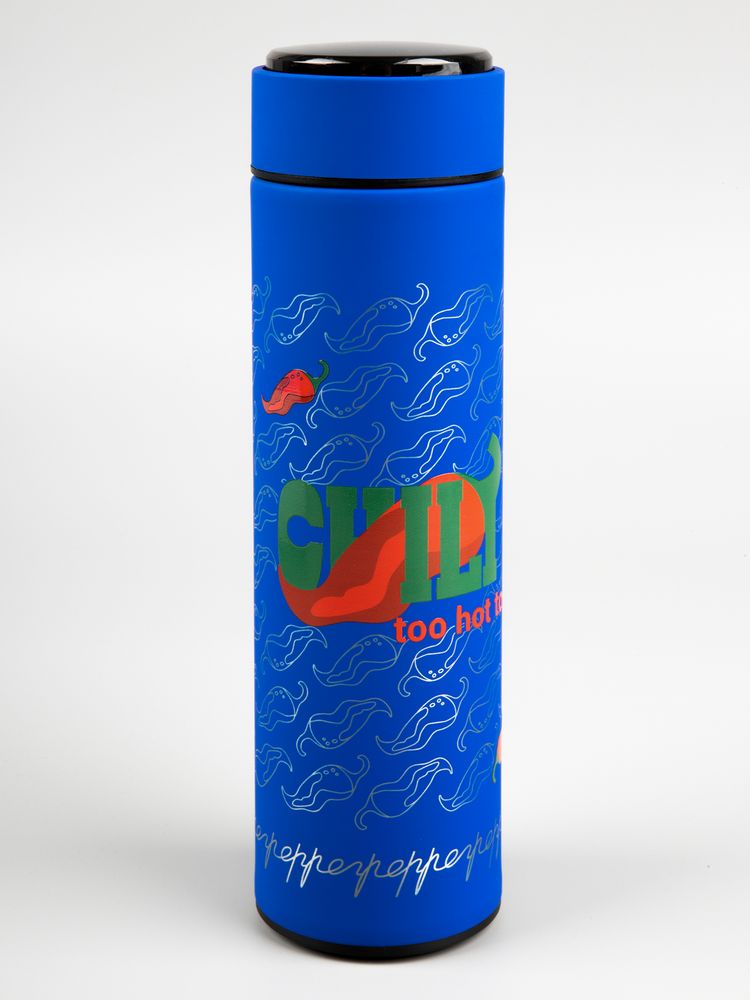 Смарт-бутылка с заменяемой батарейкой Long Therm Soft Touch, синяя-7