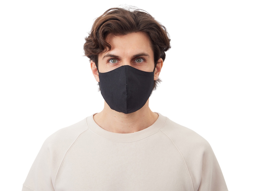 Маска для лица многоразовая из хлопка, анатомической формы, черный-0