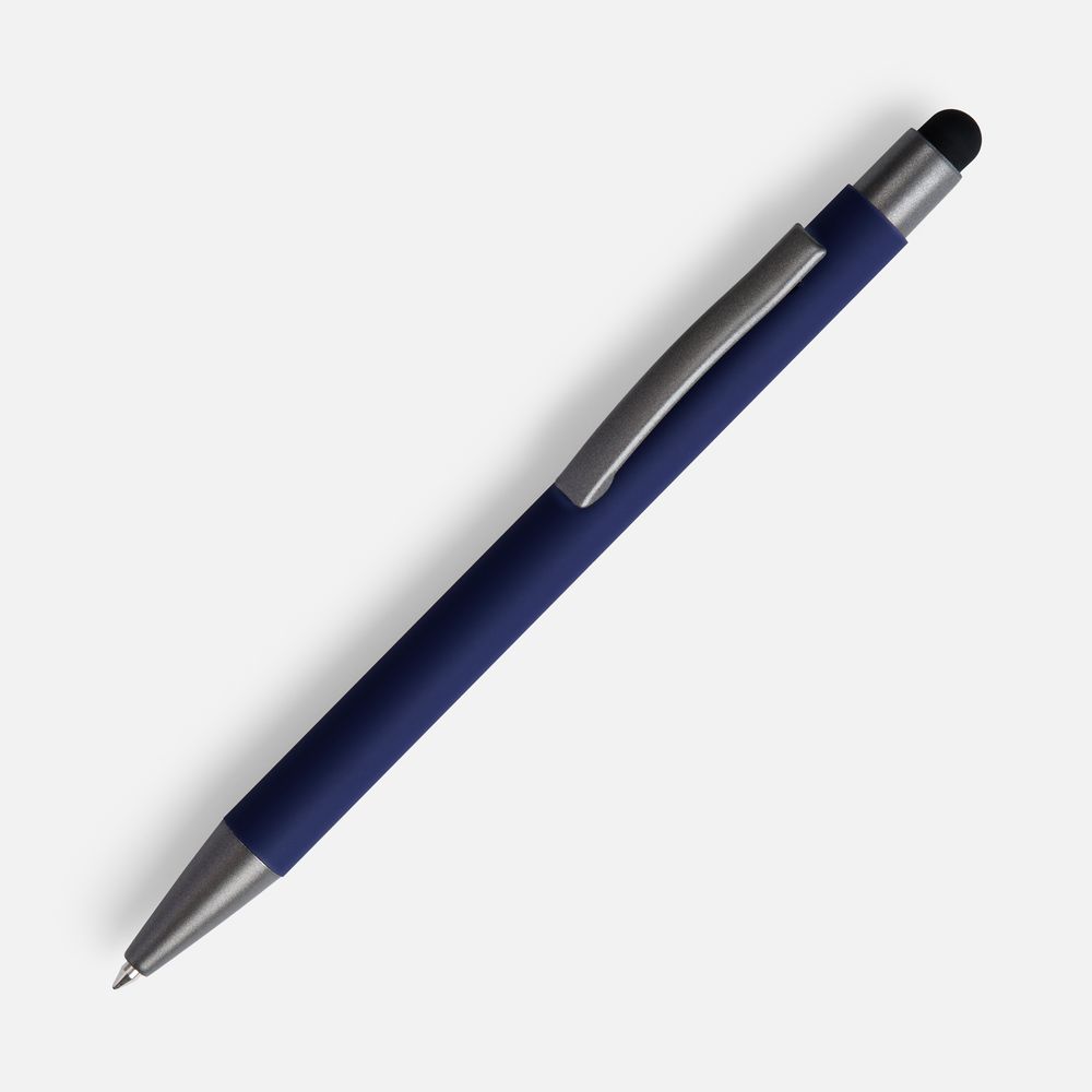 Ручка шариковая Atento Soft Touch со стилусом, темно-синяя-0