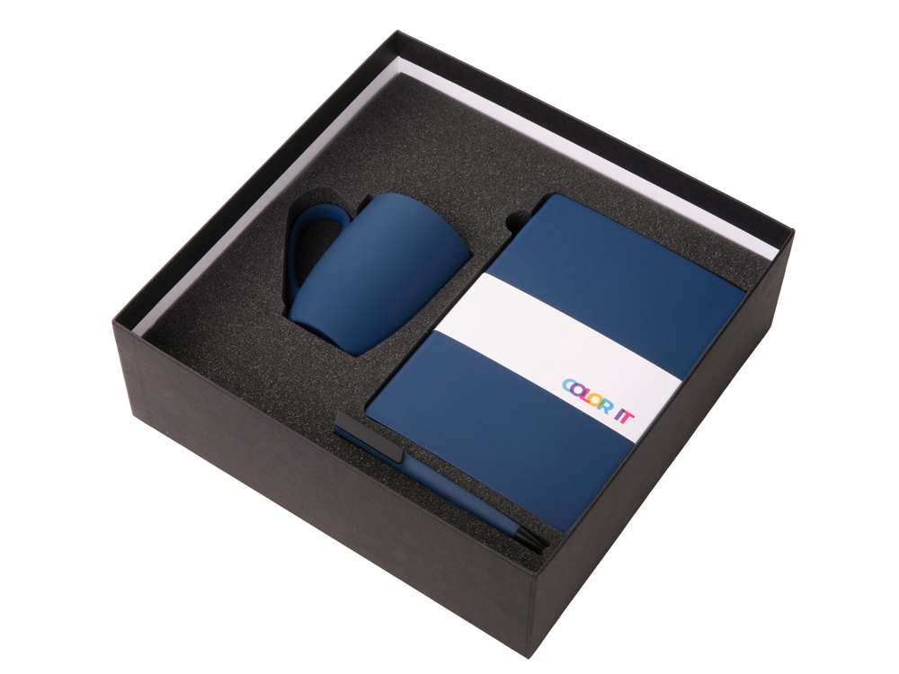 Подарочный набор c блокнотом C1, ручкой и кружкой, темно-синий-1