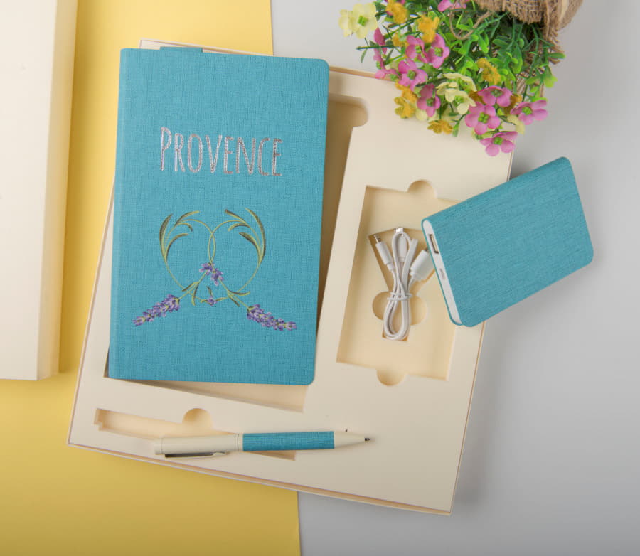Набор подарочный PROVENCE; Универсальный аккумулятор(5000мАh), блокнот и ручка; голубой, шт, голубой, бежевый-5