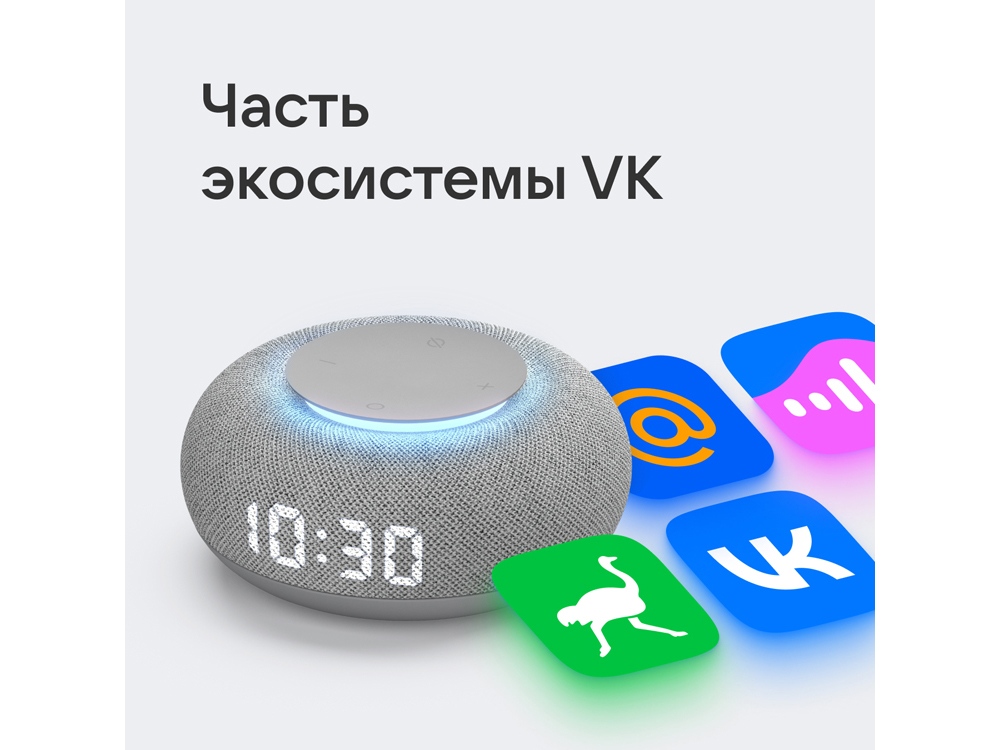 Умная колонка VK Капсула Мини с голосовым помощником Марусей, светлый серый-6